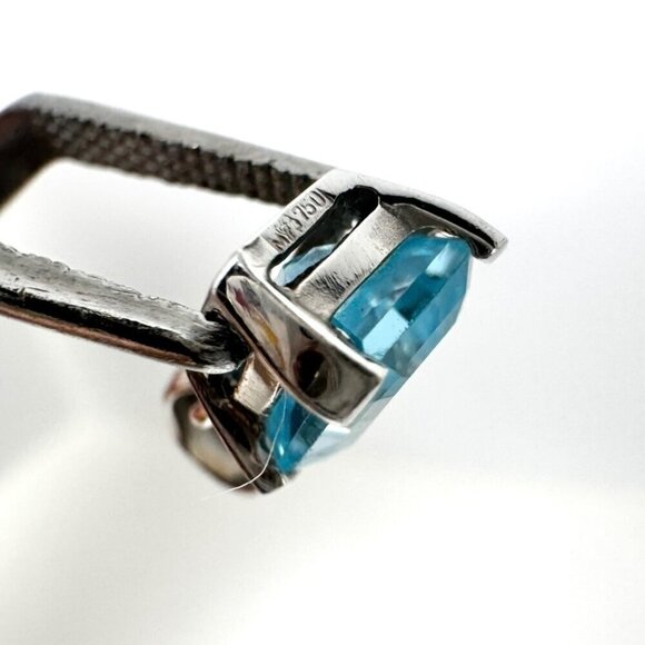 VTG Genuine Blue Topaz Pendant 3CT 18K White Gold Emerald Cut Prong No Chain - Picture 7 of 11